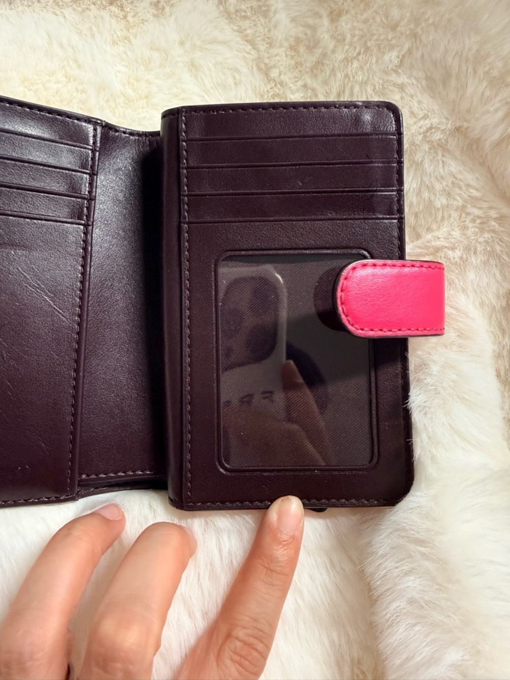 Coach Black Signature Compact Wallet with Pink Snap Tab - Picture 9 of 13